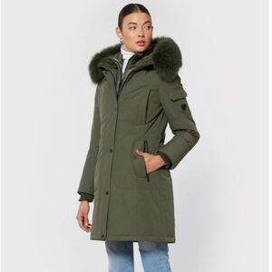 1 MADISON VERA Fox Fur Trimmed Hooded Parka Size Small